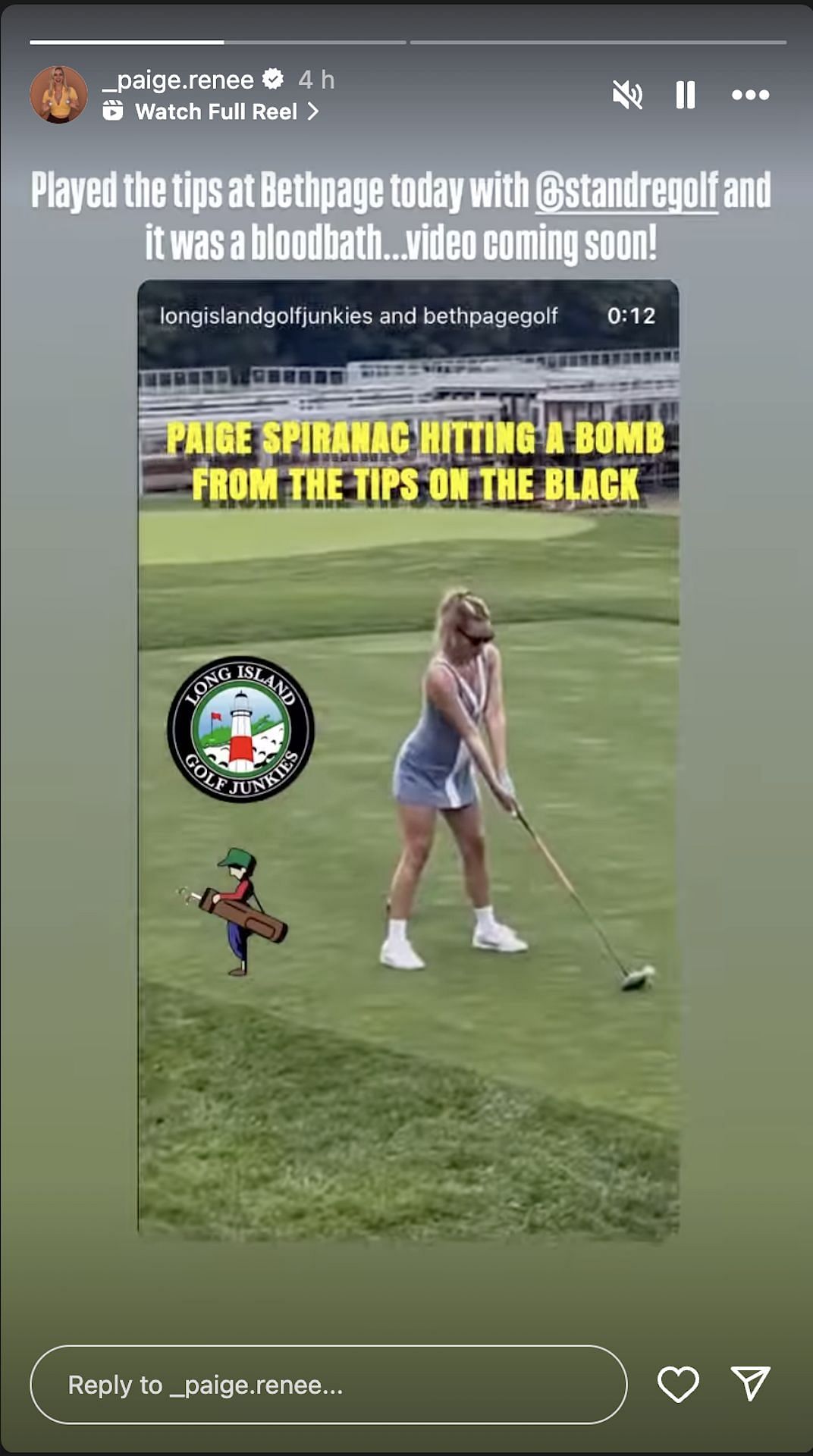 Paige Spiranac tees it up at Bethpage Black (Image via Instagram @_paige.renee)